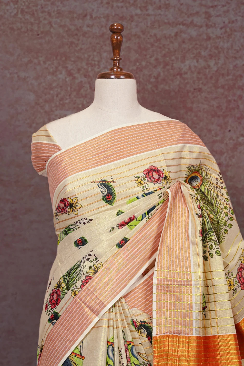 Golden Semi Tissue Kerala Saree