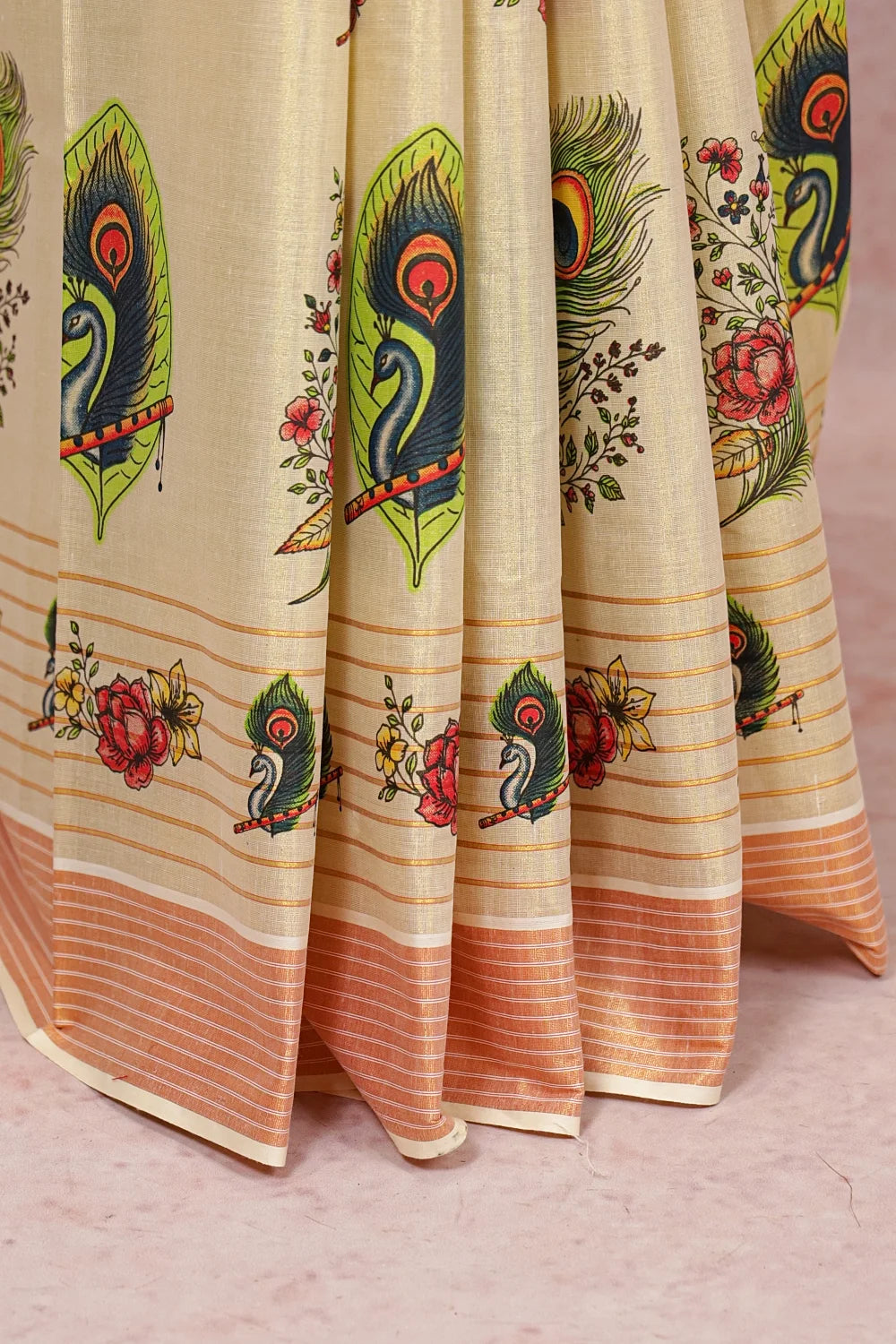 Golden Semi Tissue Kerala Saree