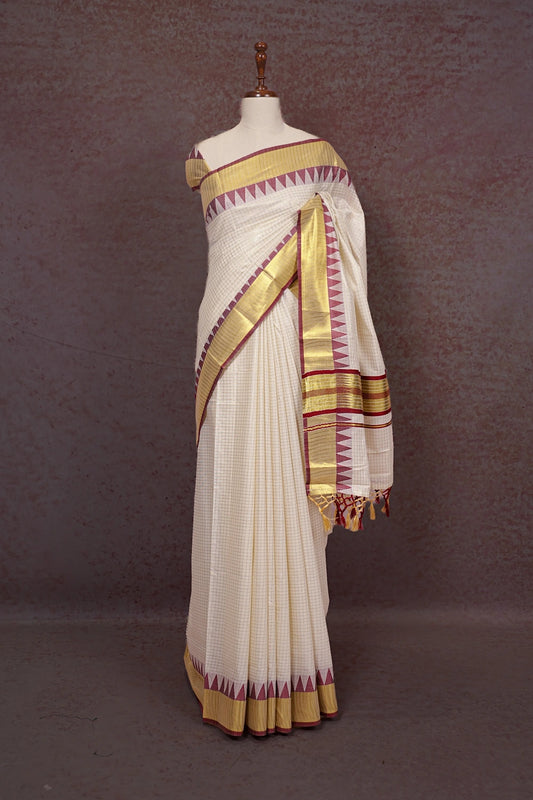 Off White Cotton Kerala Saree