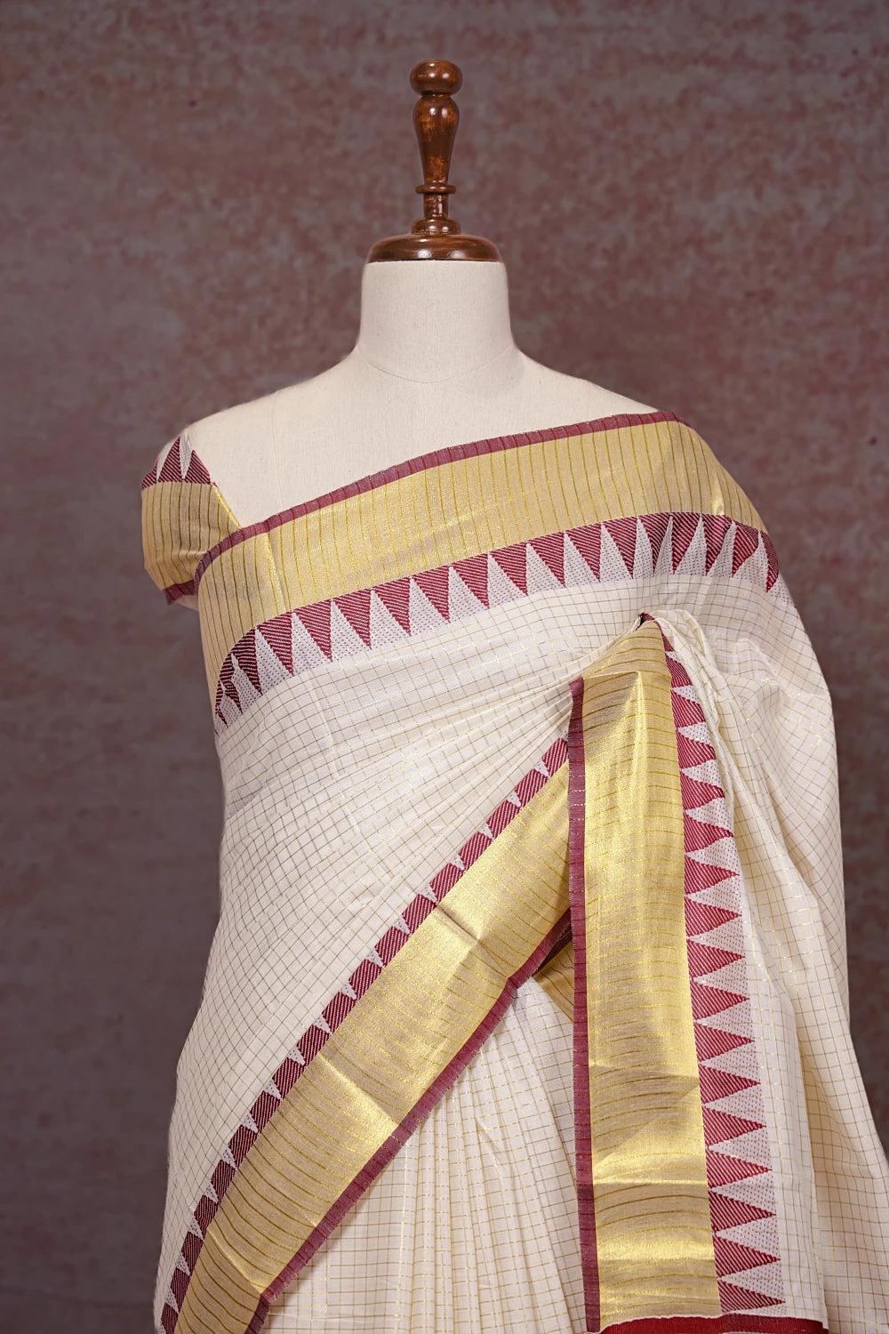 Off White Cotton Kerala Saree