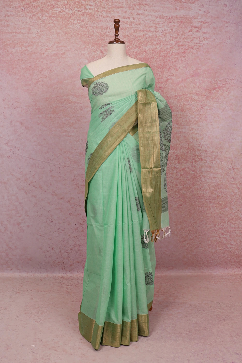 Pista Green Cotton Saree