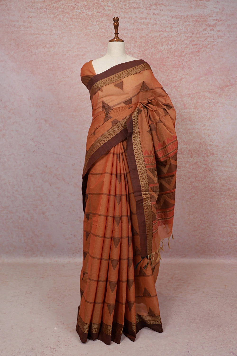 Rust Orange Cotton Saree