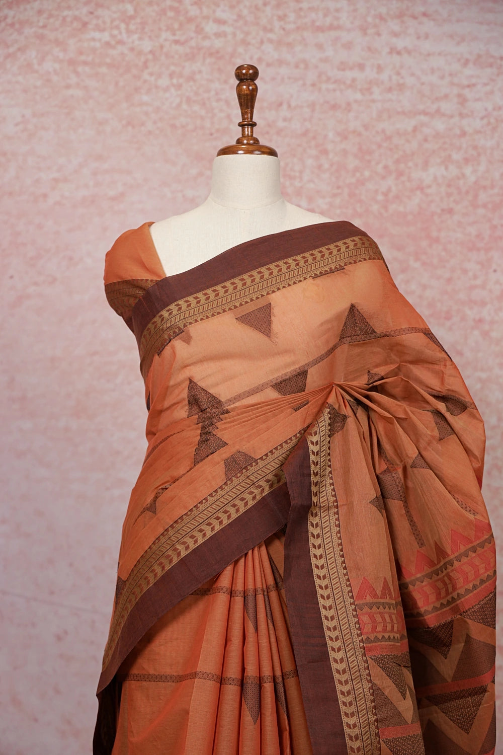Rust Orange Cotton Saree