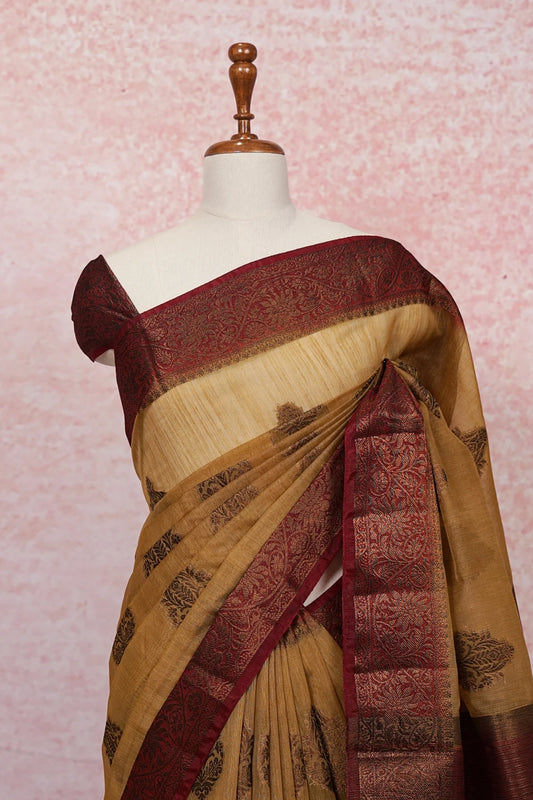 Yellow Semi Jute Saree
