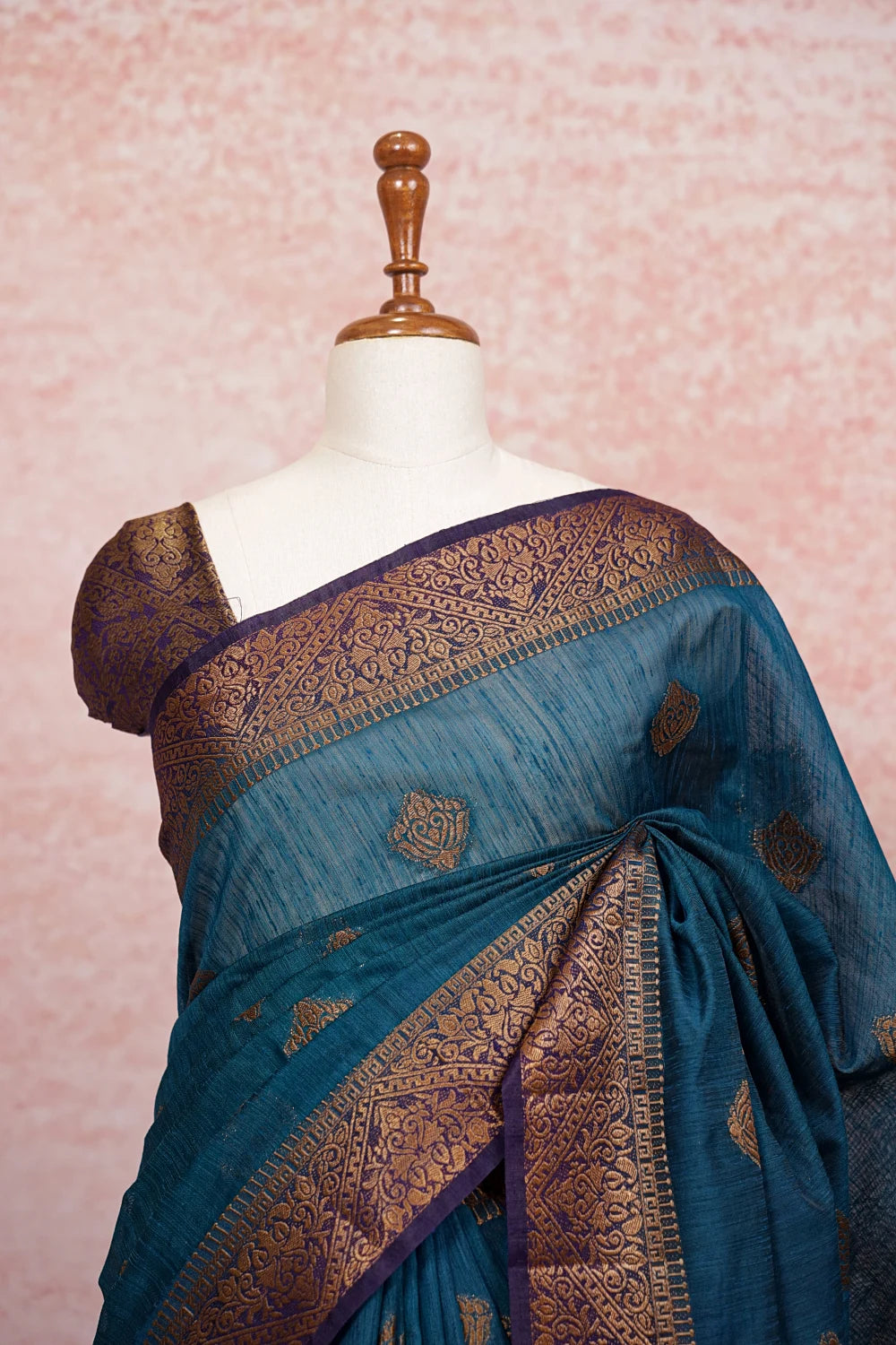 Peacock Blue Semi Jute Saree