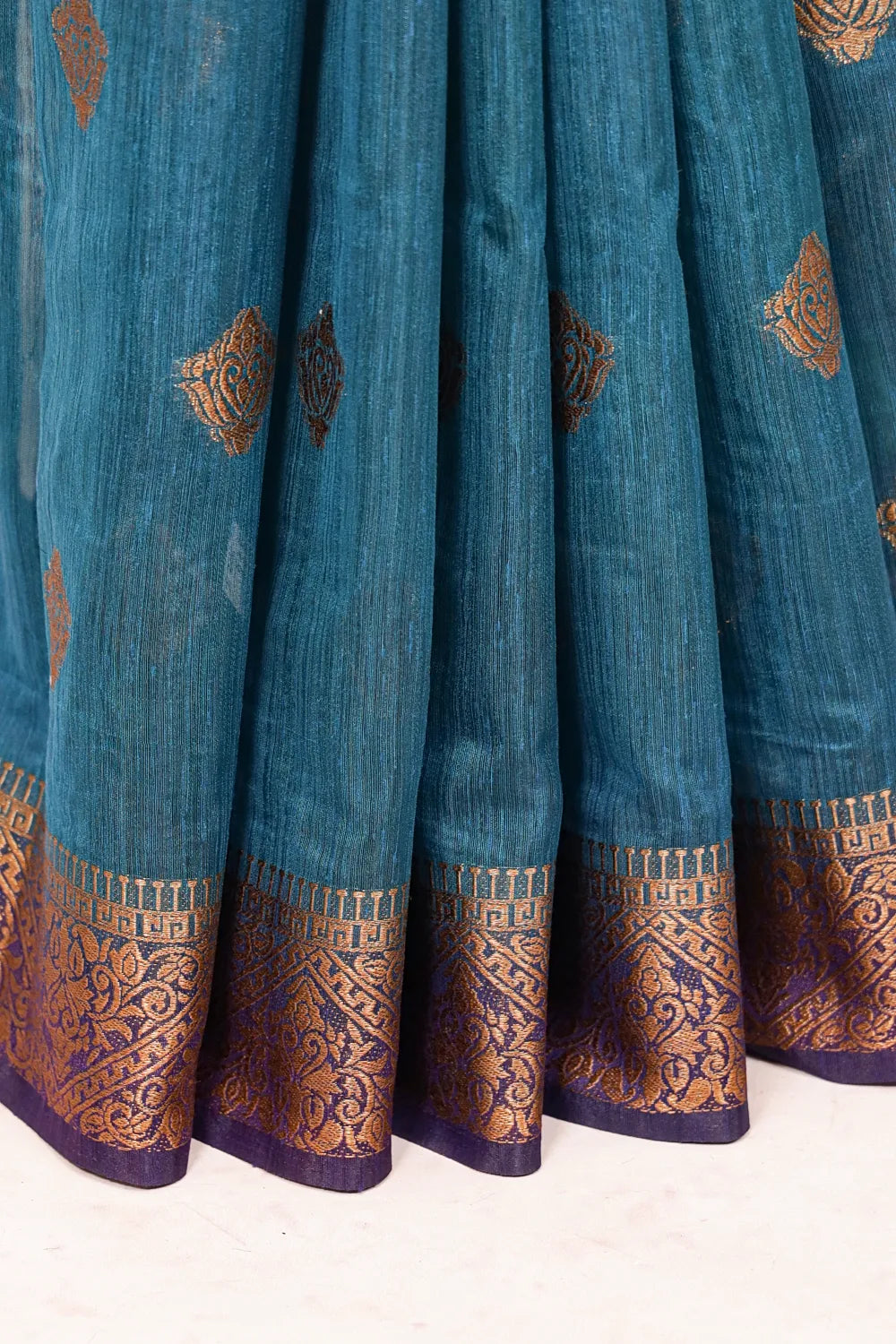 Peacock Blue Semi Jute Saree