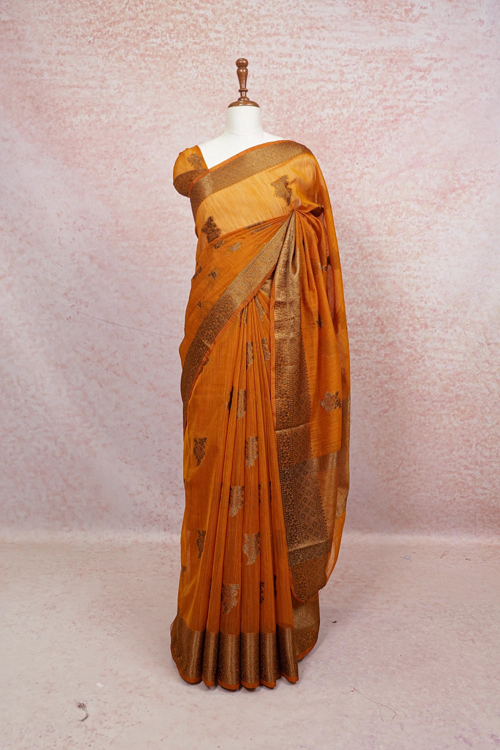 Orange Semi Jute Saree