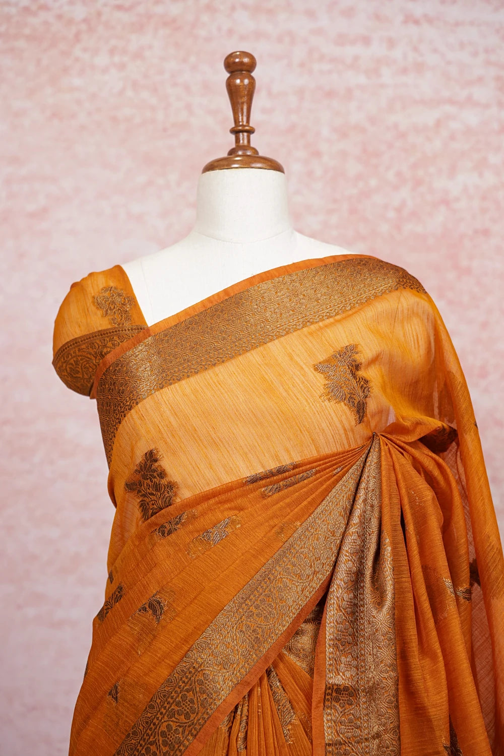 Orange Semi Jute Saree