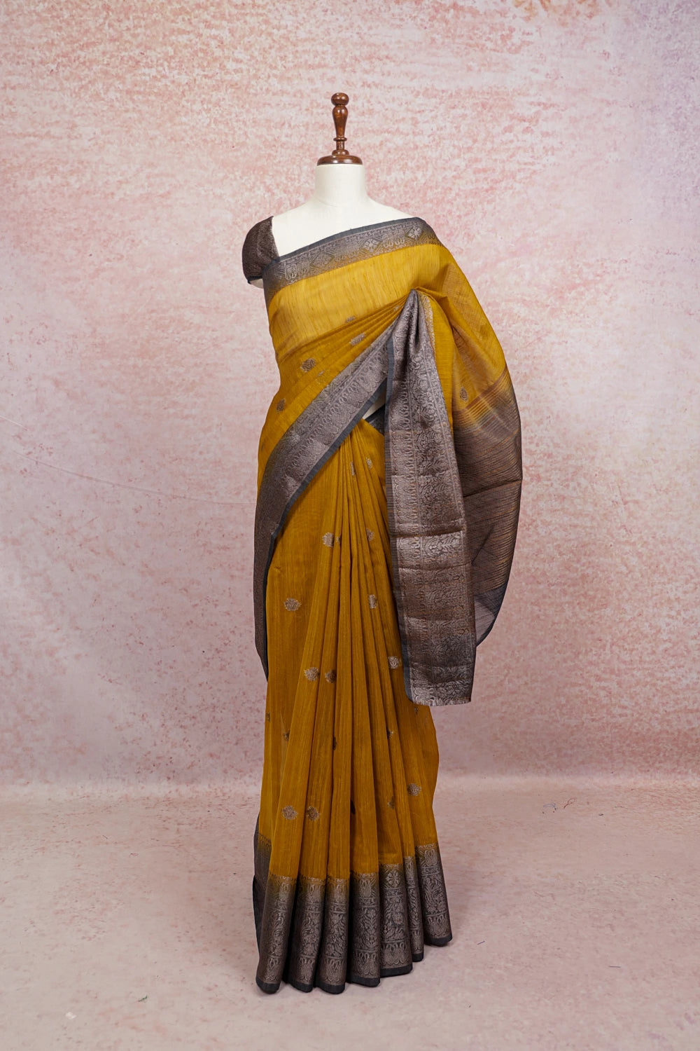 Mustard Yellow Semi Jute Saree