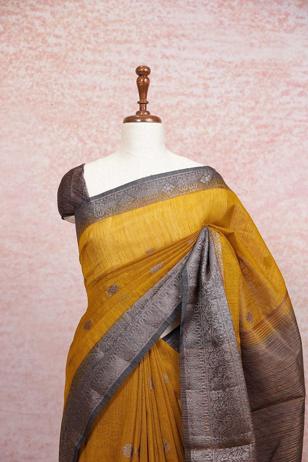 Mustard Yellow Semi Jute Saree