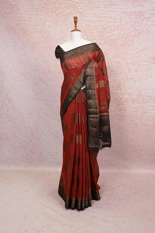 Rust Color Semi Jute Saree