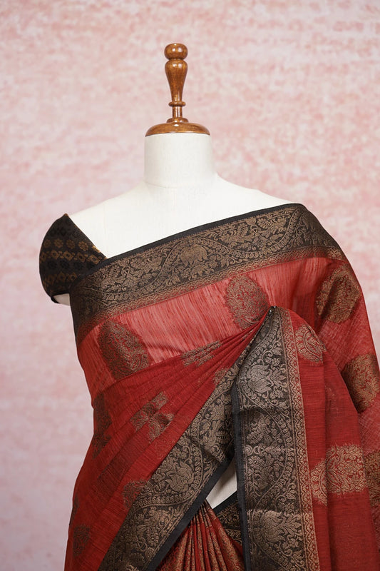Rust Color Semi Jute Saree