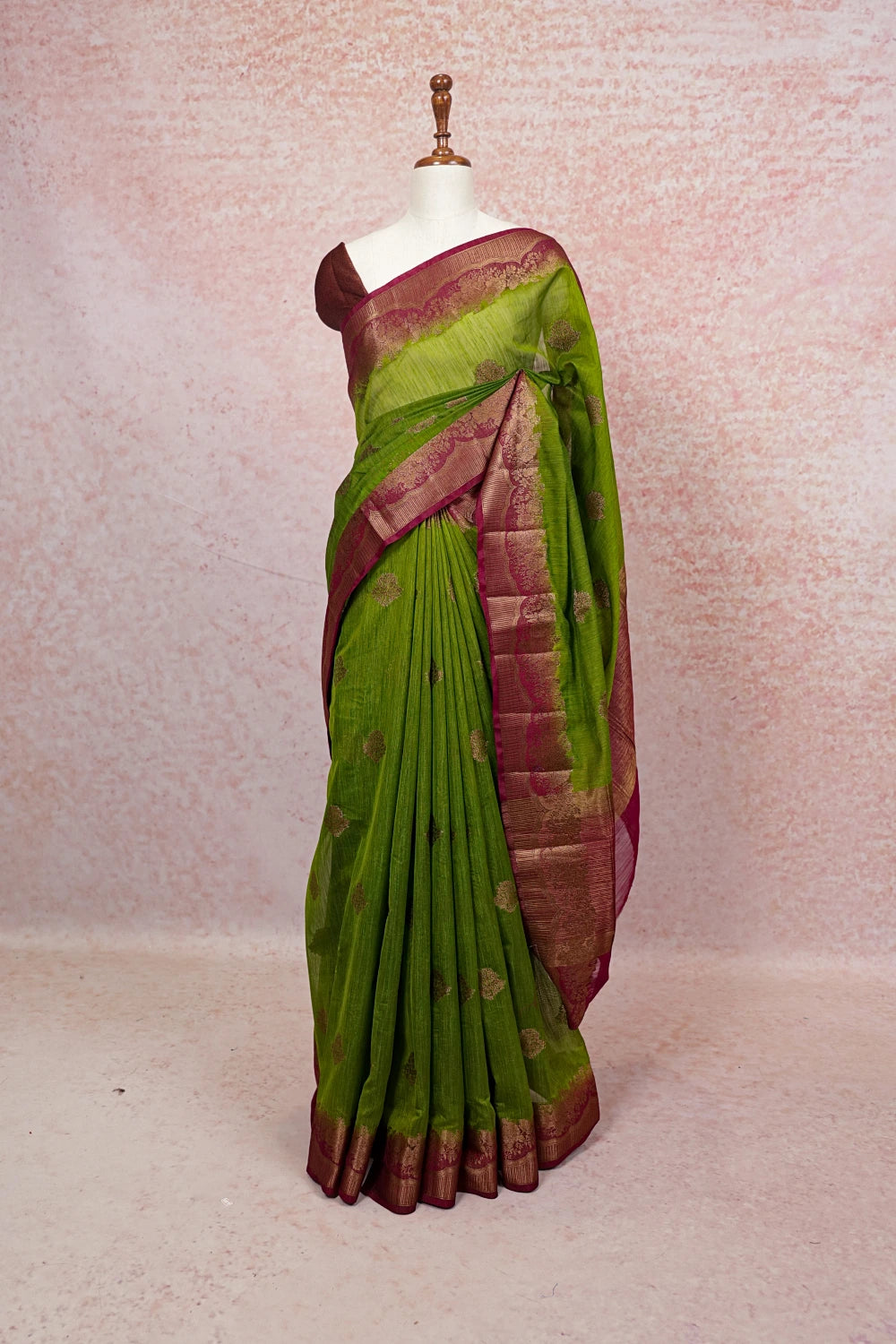 Olive Green Semi Jute Saree