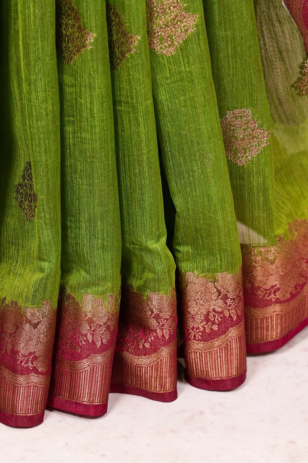 Olive Green Semi Jute Saree