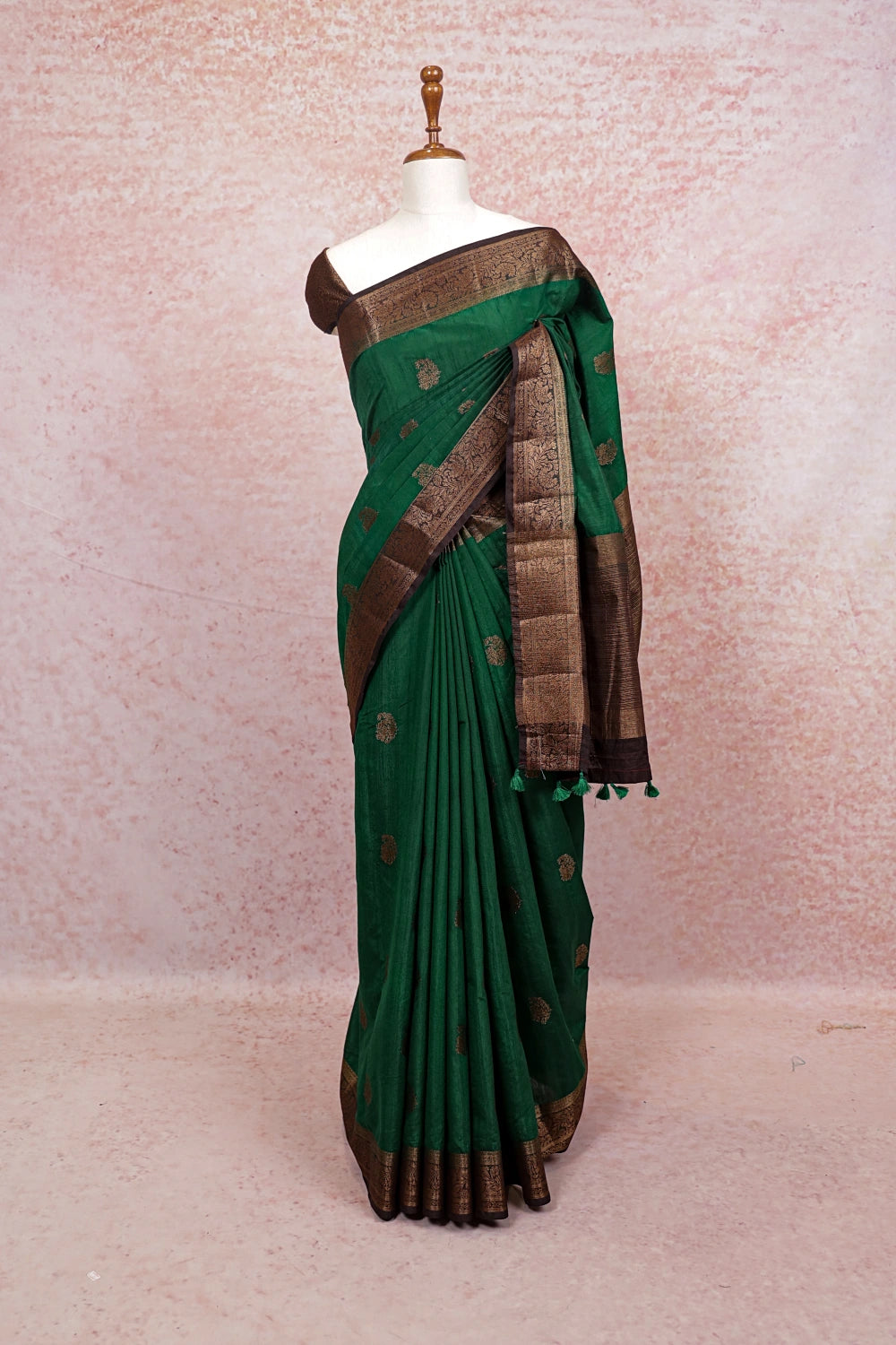 Bottle Green Semi Banarasi Saree