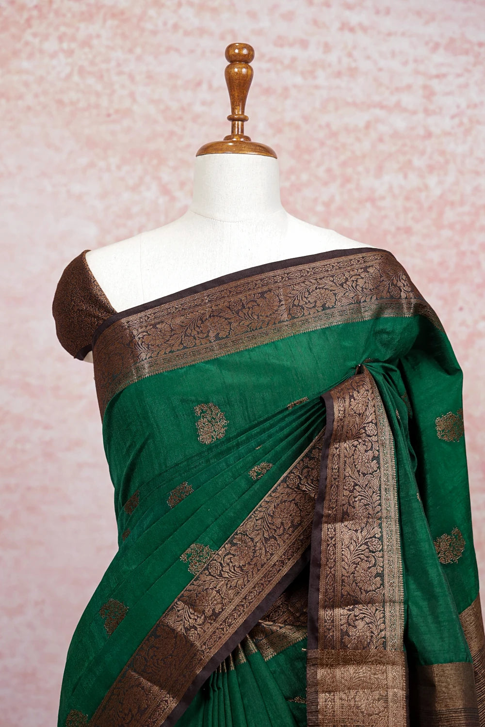 Bottle Green Semi Banarasi Saree