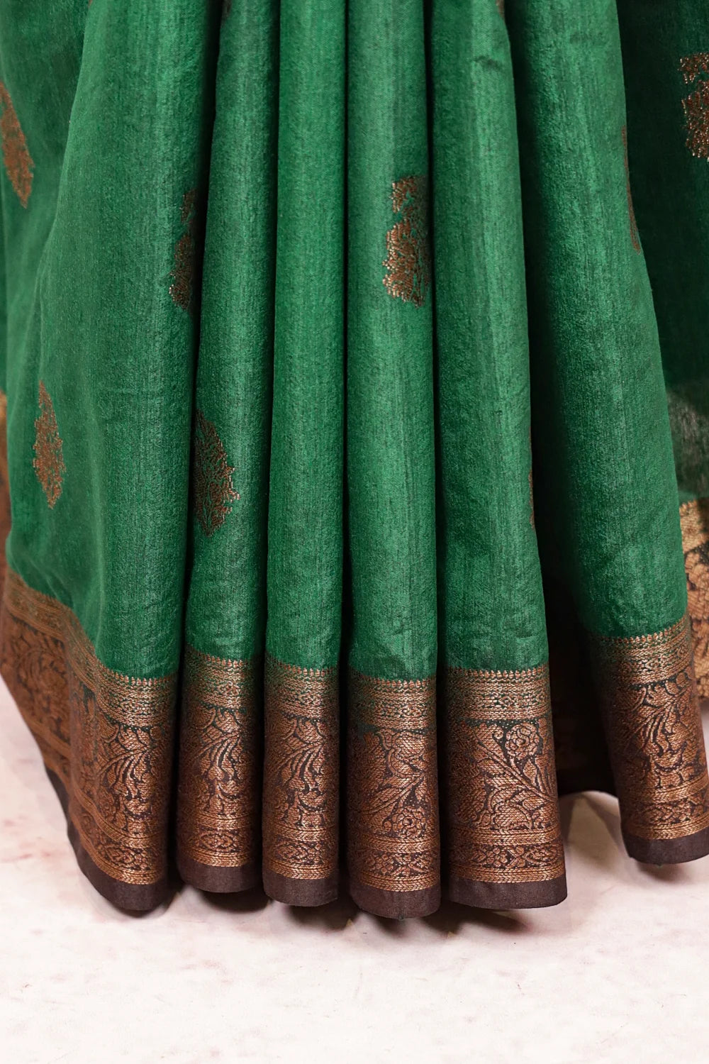 Bottle Green Semi Banarasi Saree