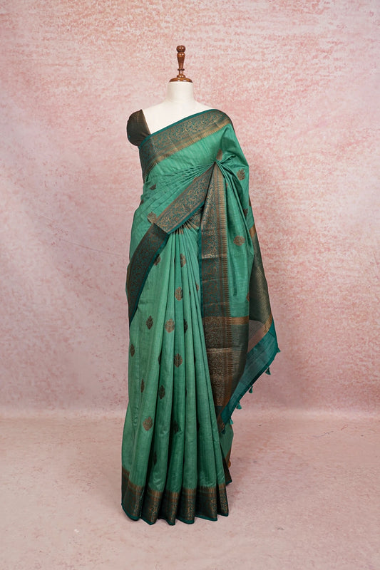 Sapphire Green Semi Jute Saree
