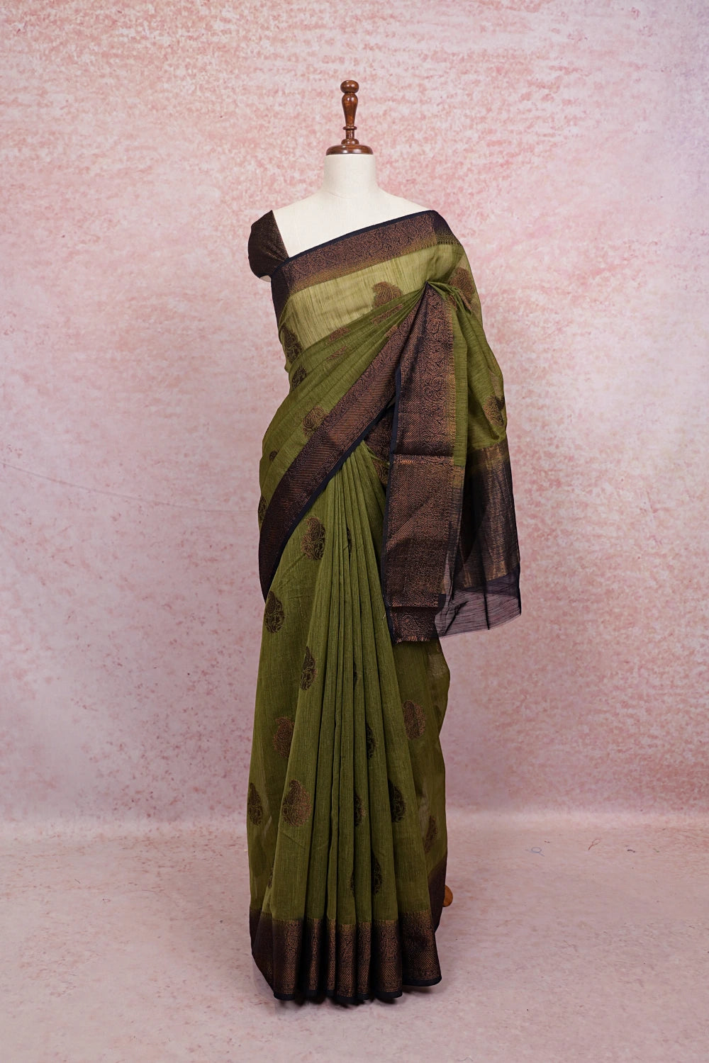 Olive Green Semi Jute Saree