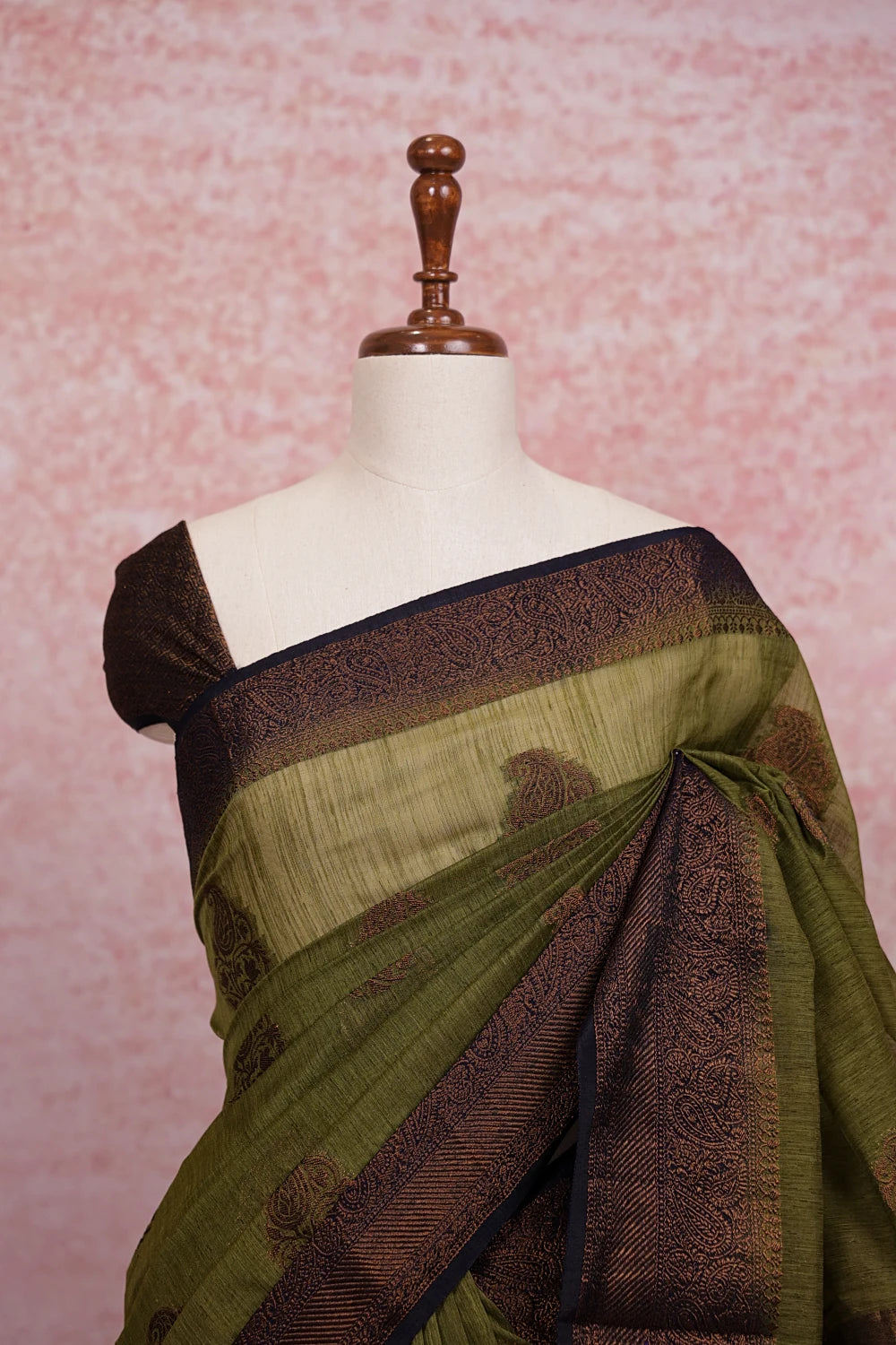 Olive Green Semi Jute Saree