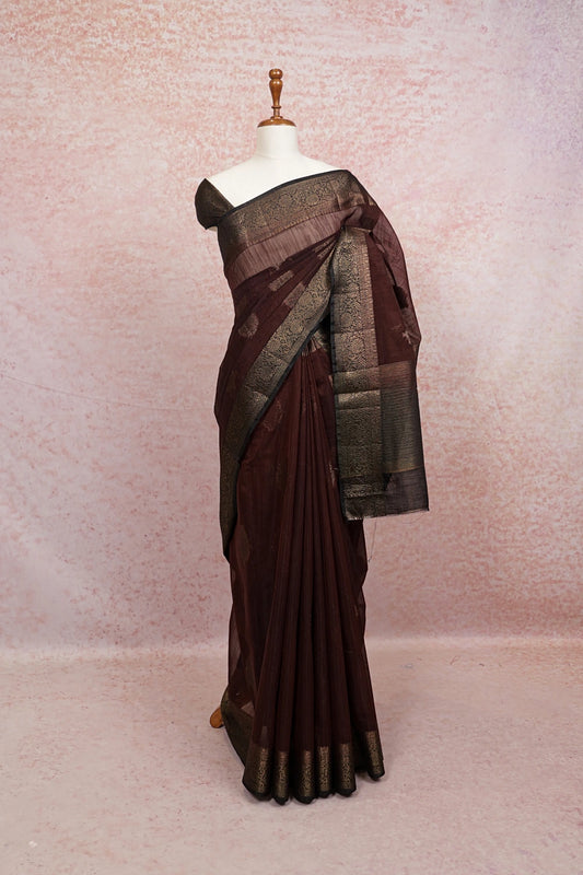 Coffee Brown Semi Jute Saree