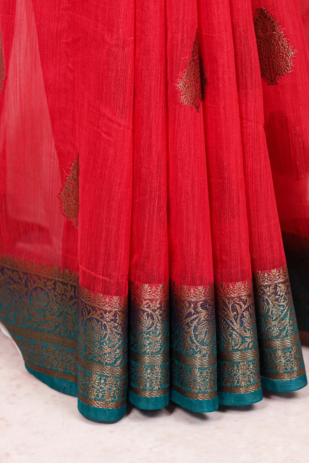 Pinkish Red Semi Jute Saree