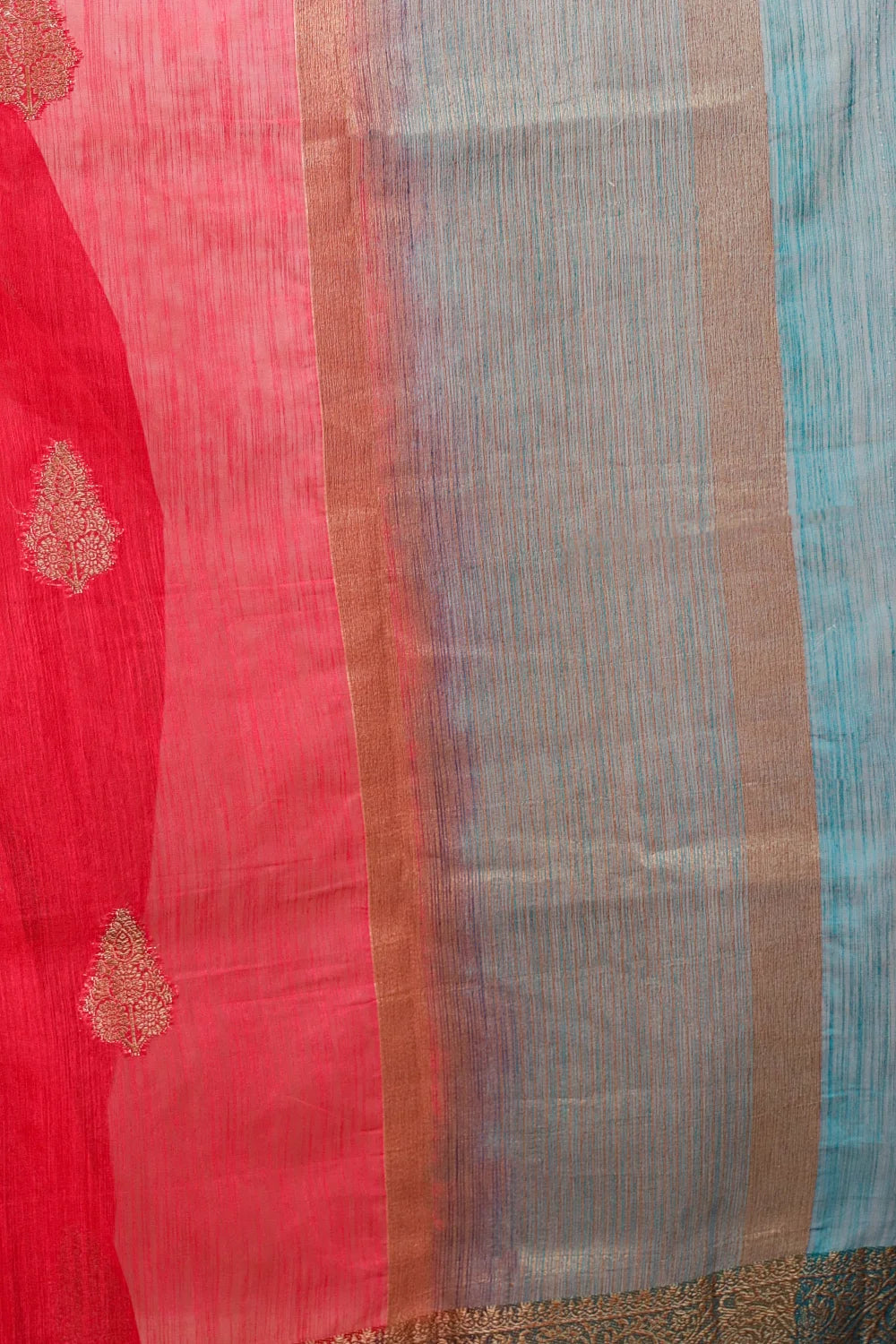 Pinkish Red Semi Jute Saree