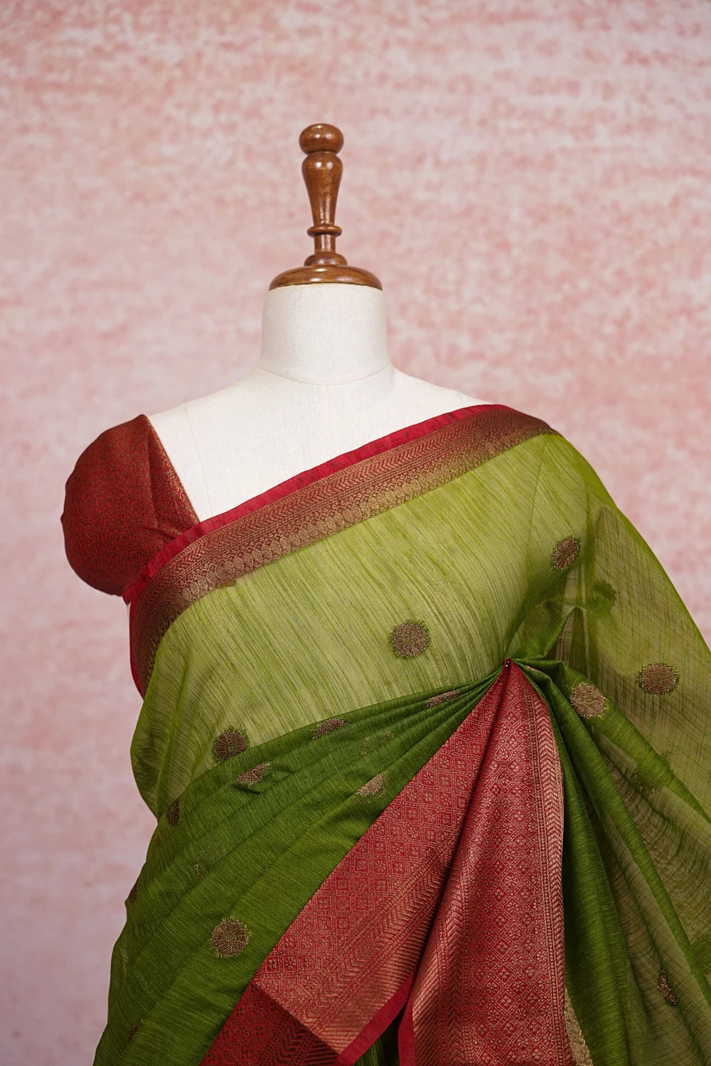 Olive Green Semi Jute Saree