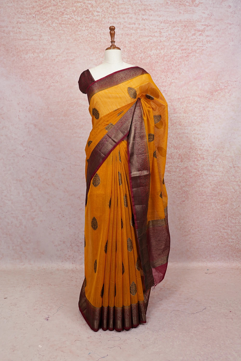 Mustard Yellow Semi Jute Saree