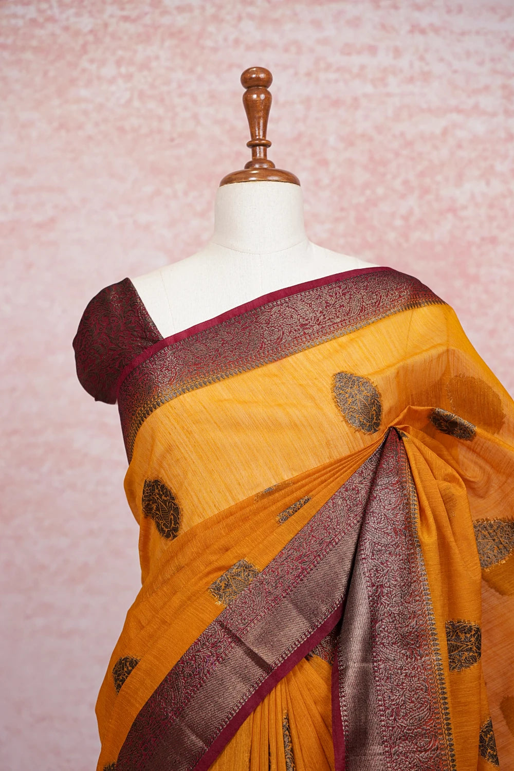 Mustard Yellow Semi Jute Saree
