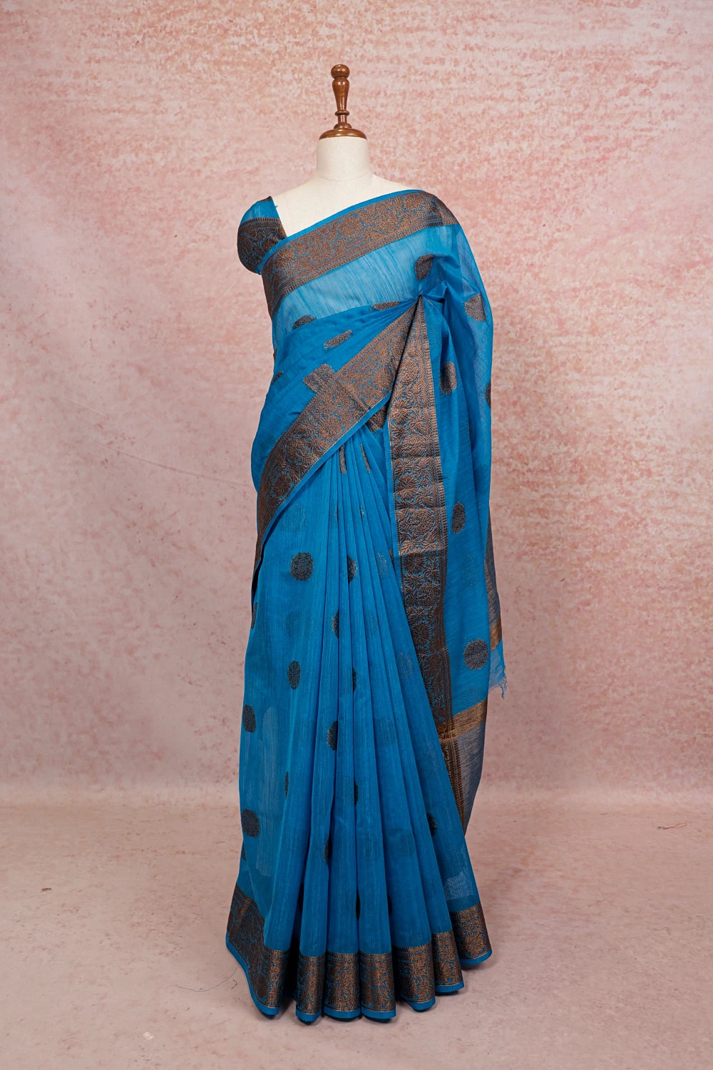 Blue Semi Jute Saree