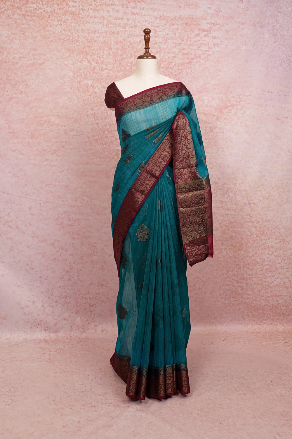 Peacock Blue Semi Jute Saree