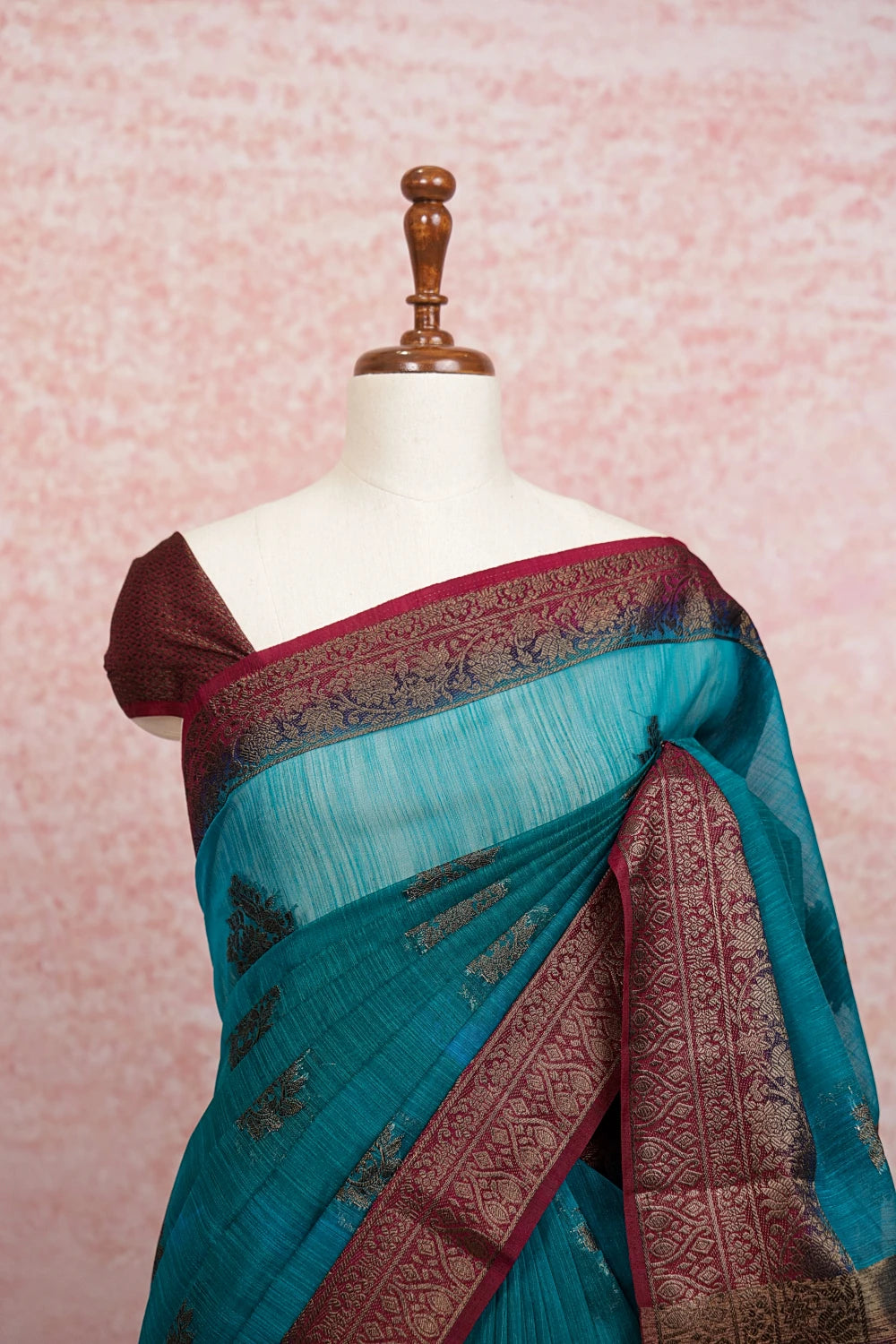 Peacock Blue Semi Jute Saree
