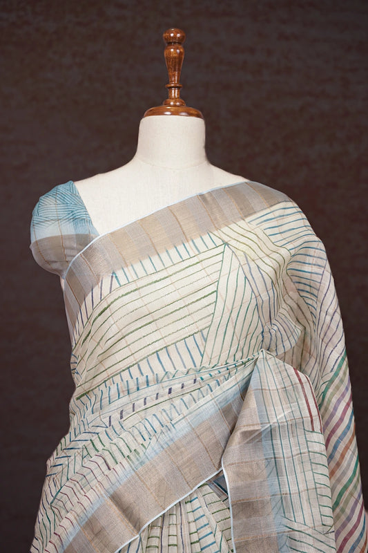 Cream Semi Jute Saree