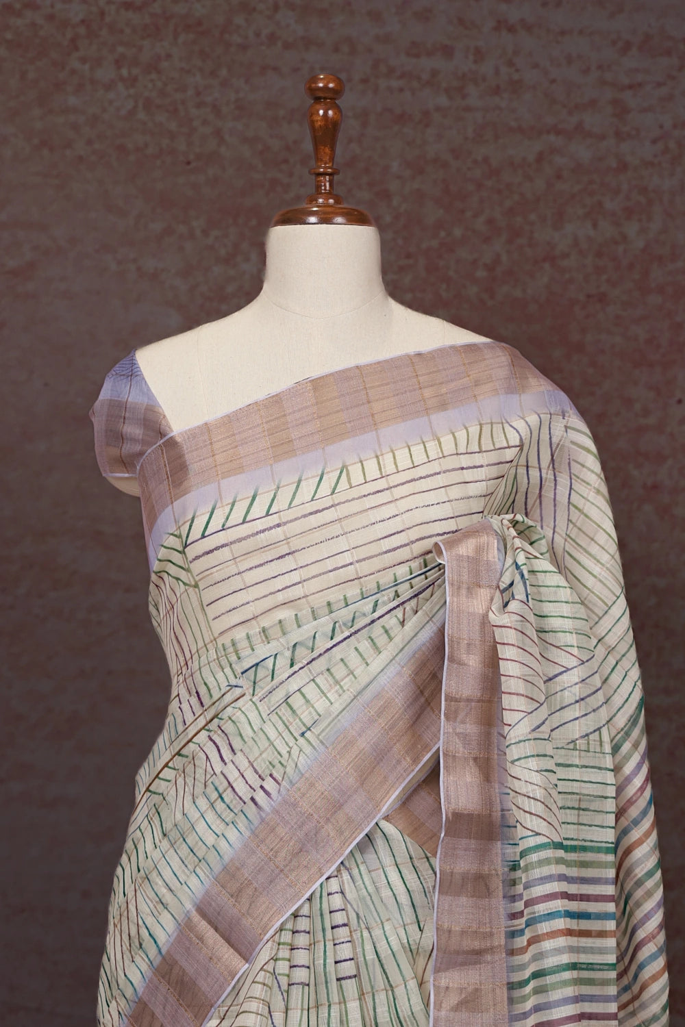 Cream Semi Linen Saree