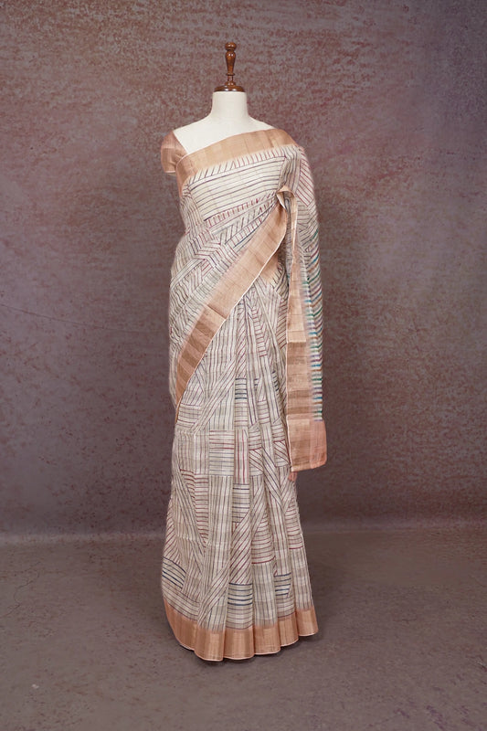 Off White Semi Jute Saree
