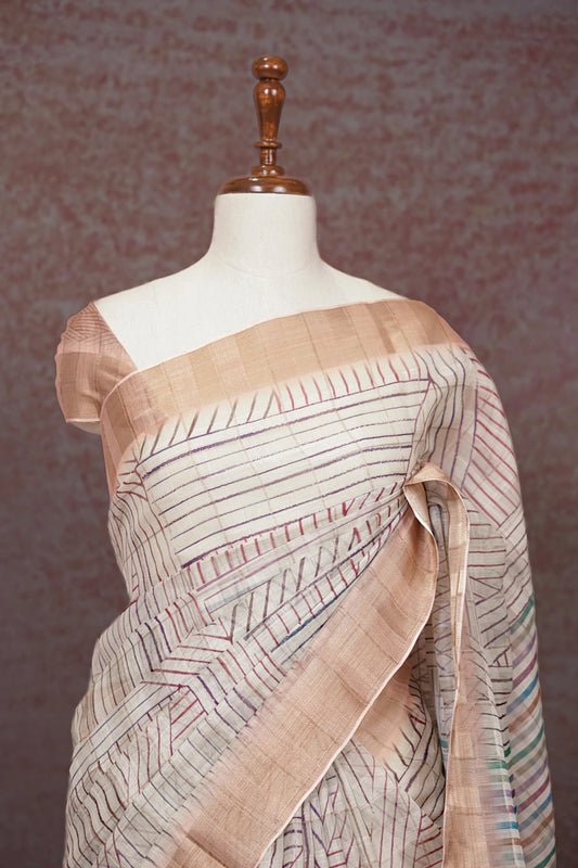 Off White Semi Jute Saree