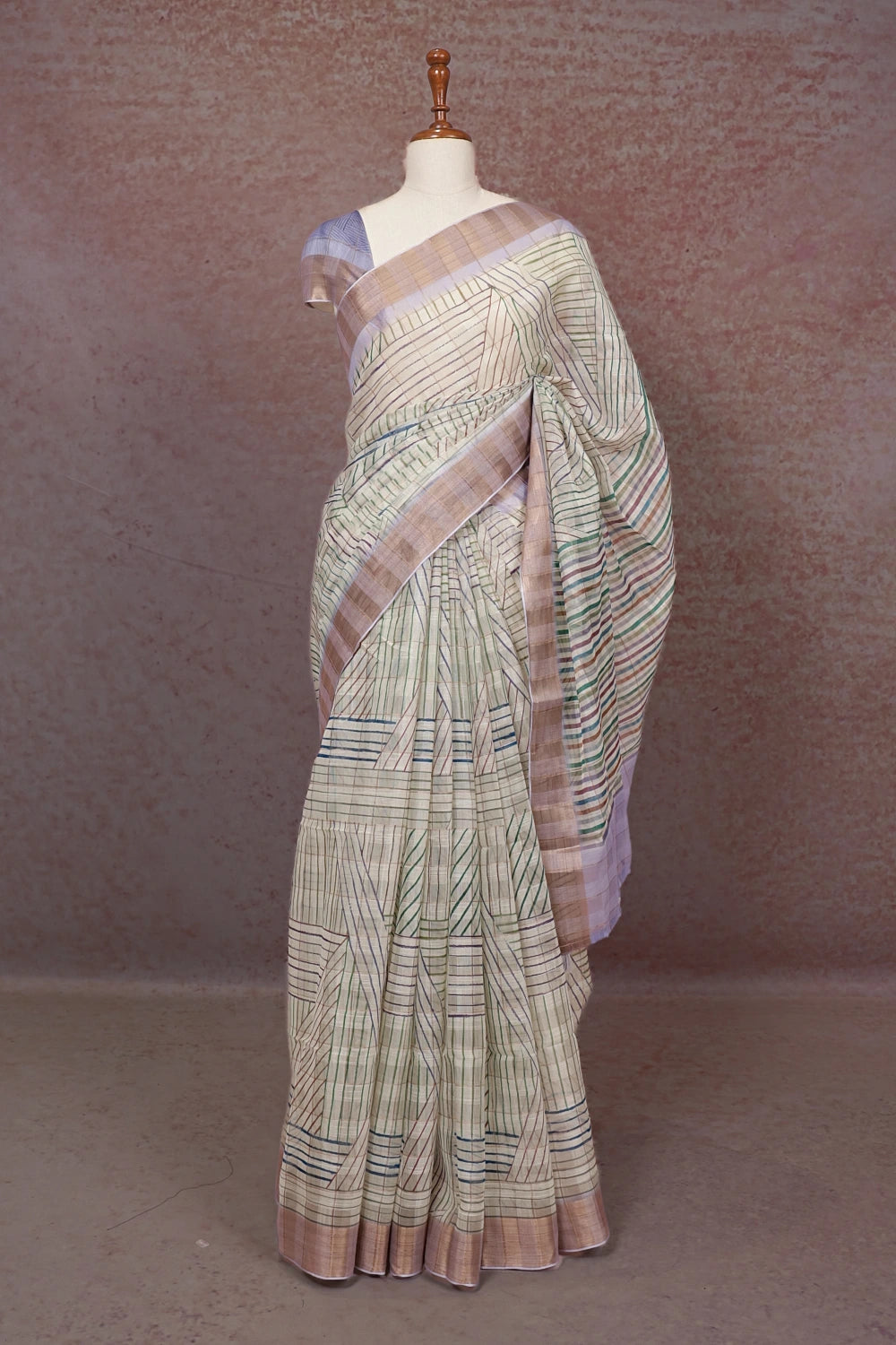 Cream Semi Linen Saree