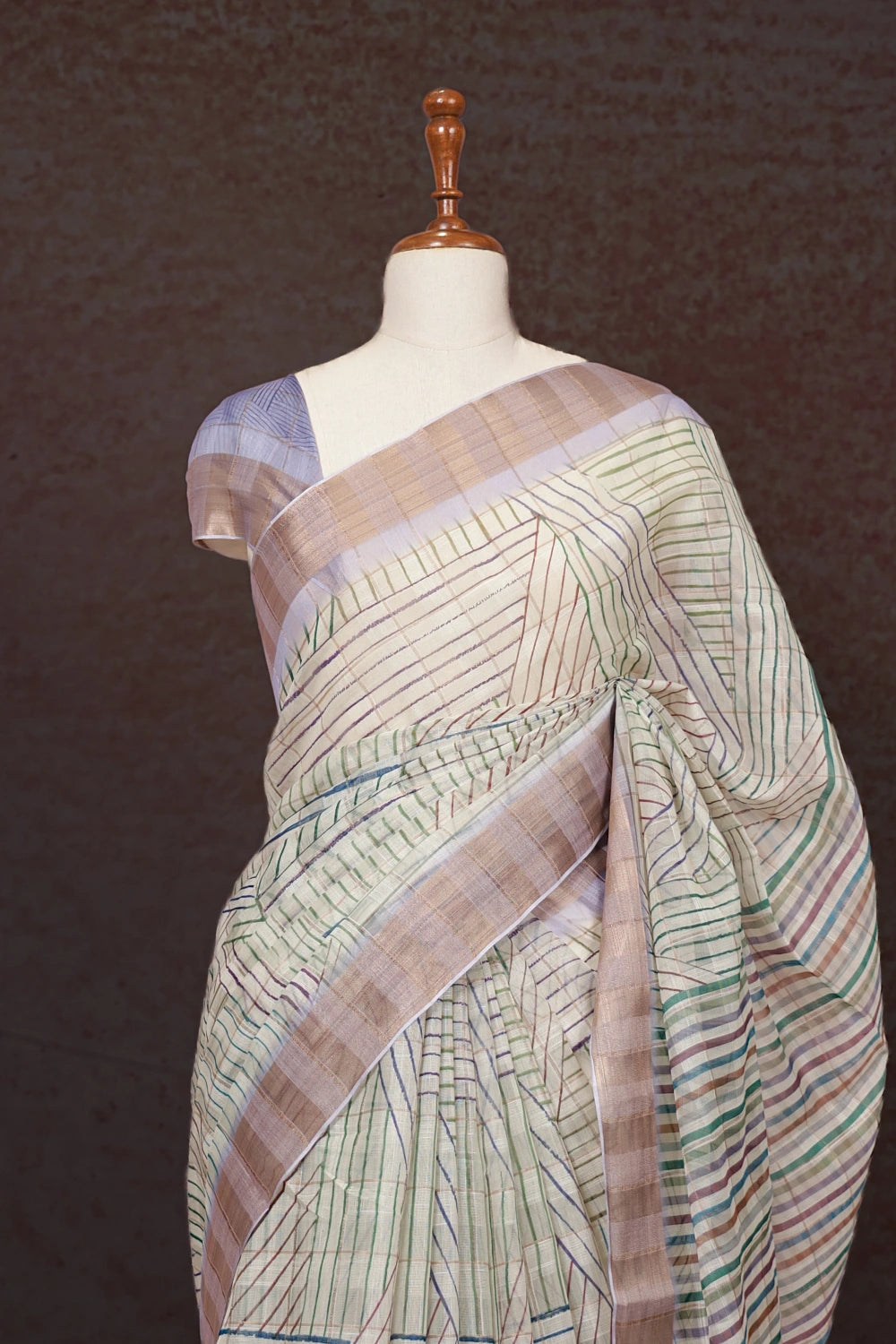 Cream Semi Linen Saree