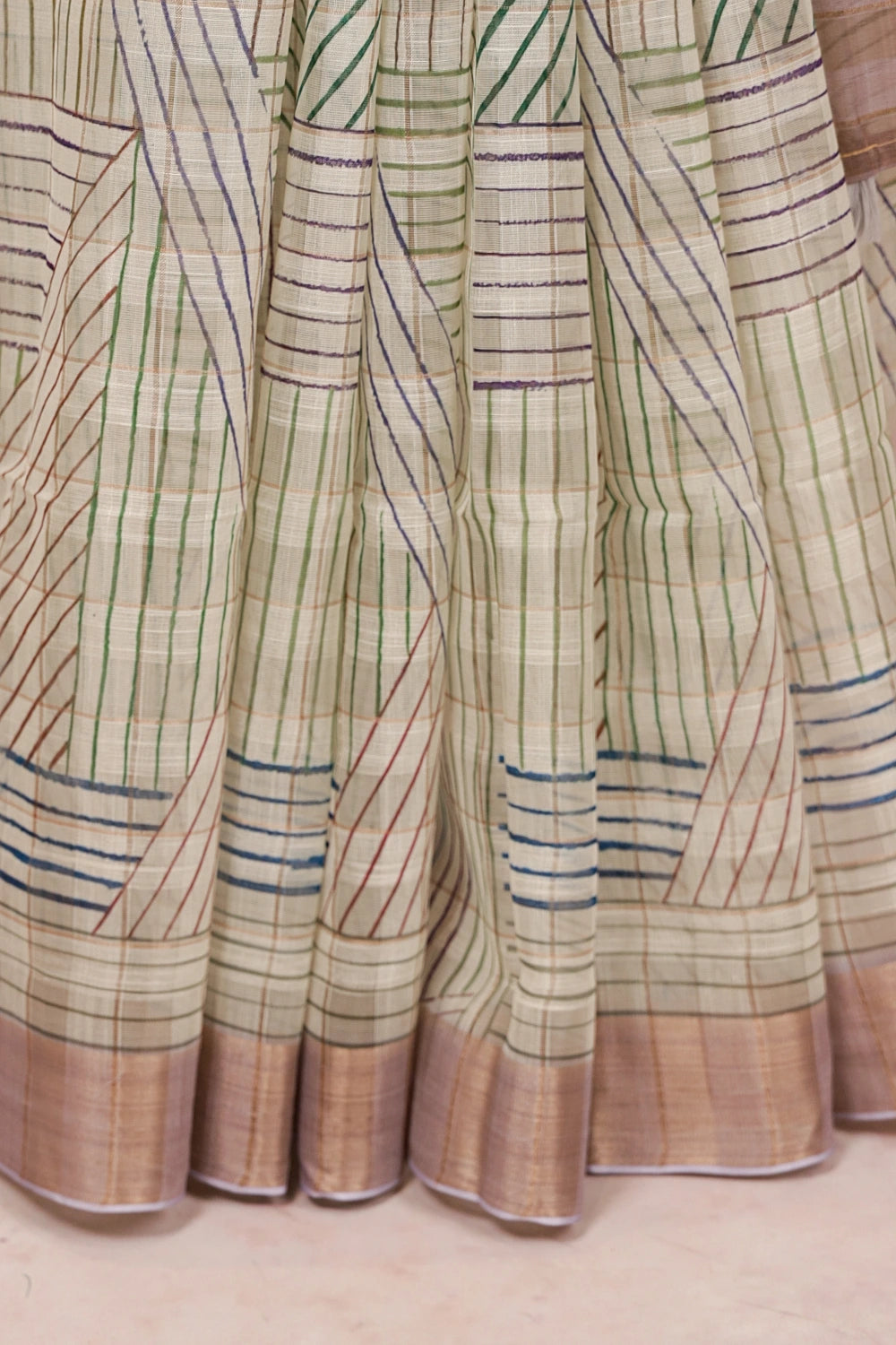 Cream Semi Linen Saree