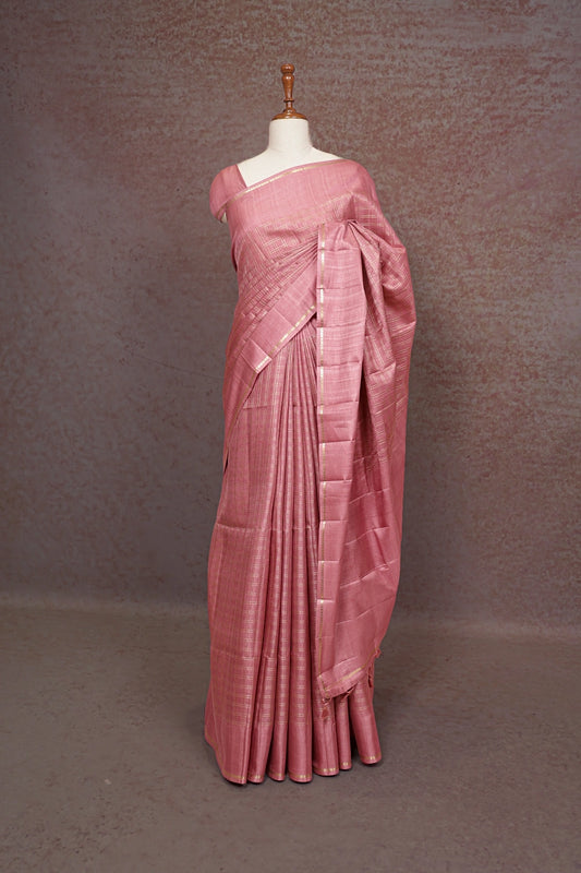 Onion Pink Semi Tussar Saree - Seematti