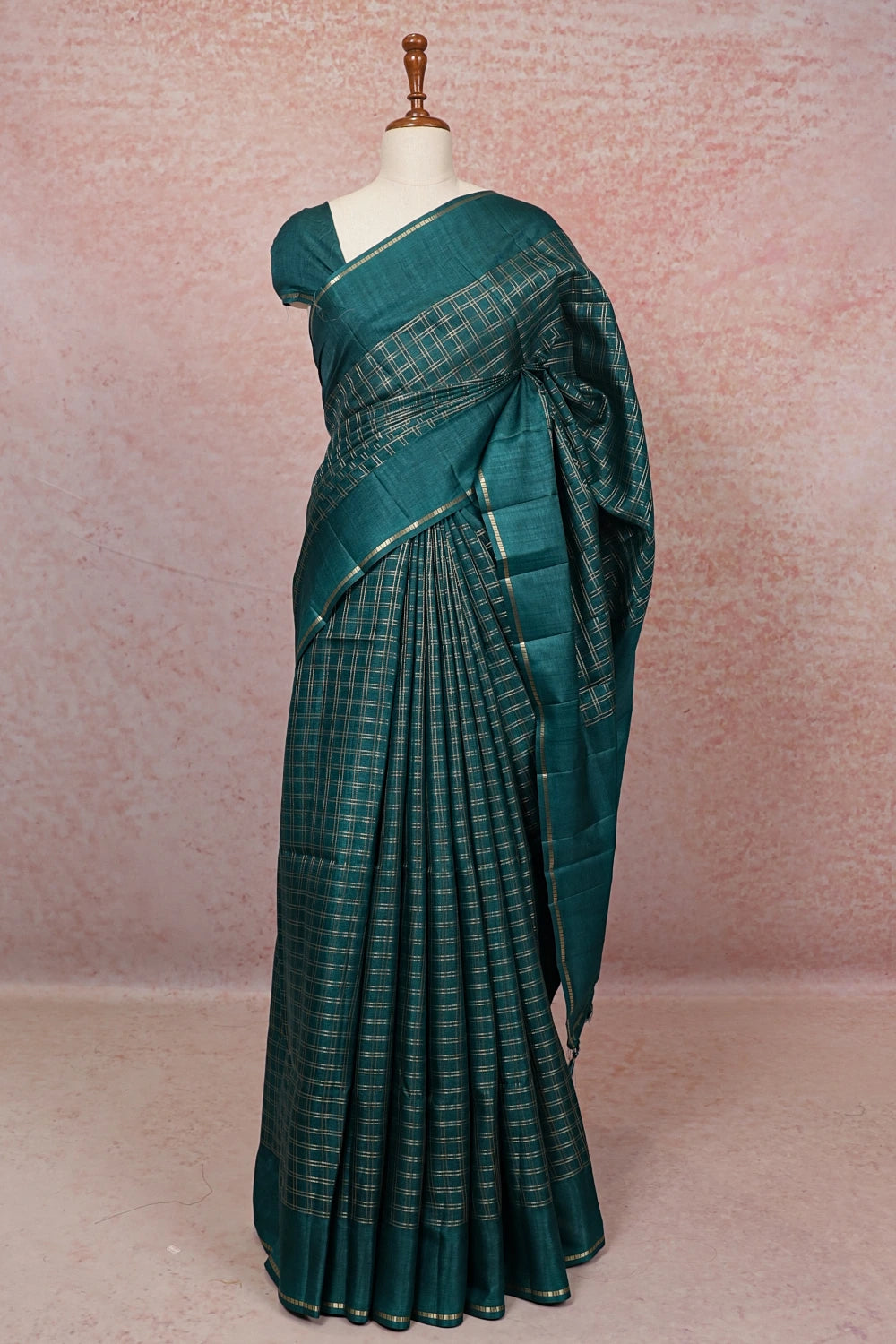 Peacock Green Semi Tussar Saree