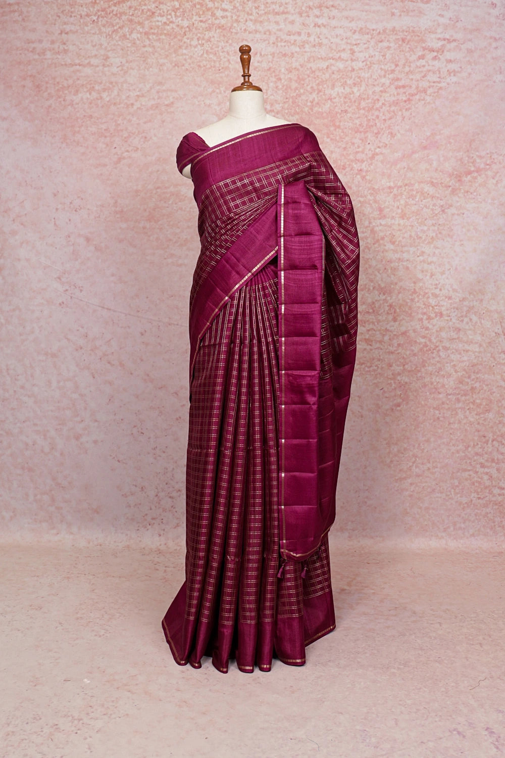 Wine Semi Tussar Saree
