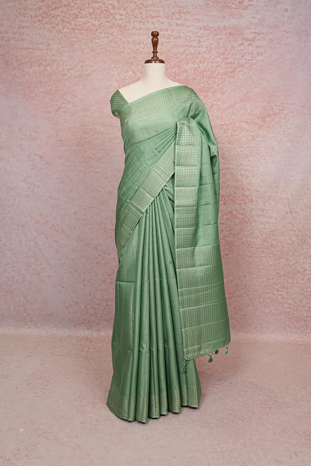 Pista Green Semi Tussar Saree