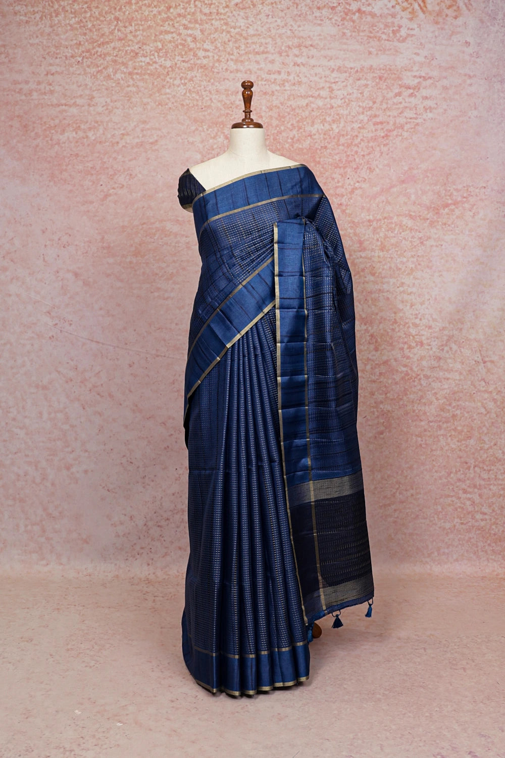 Peacock Blue Semi Tussar Saree