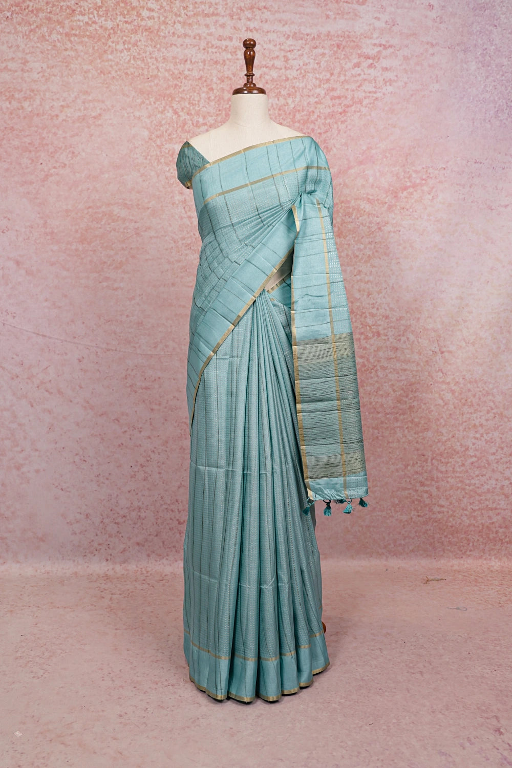 Powder Blue Semi Tussar Saree