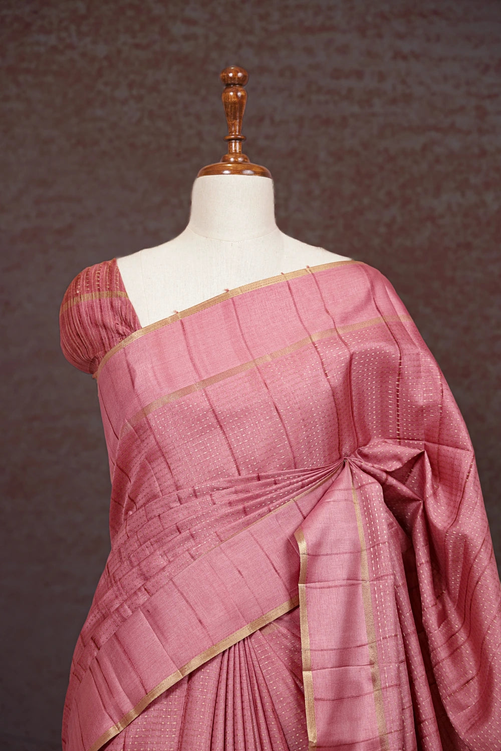 Onion Color Semi Tussar Saree