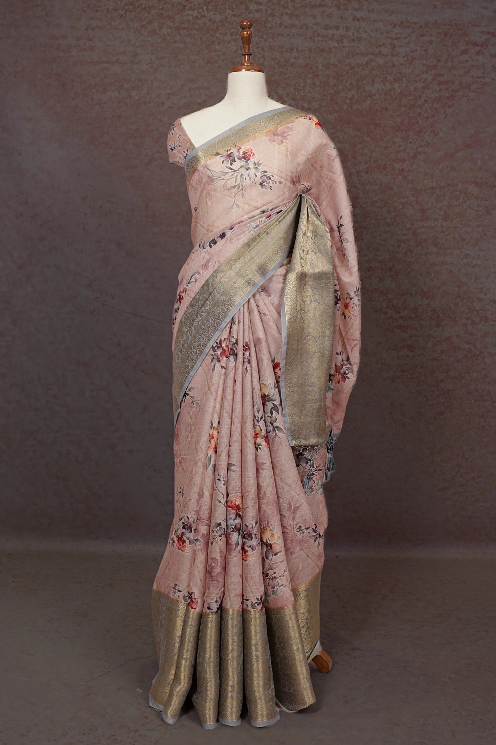 Peach Semi Linen Saree