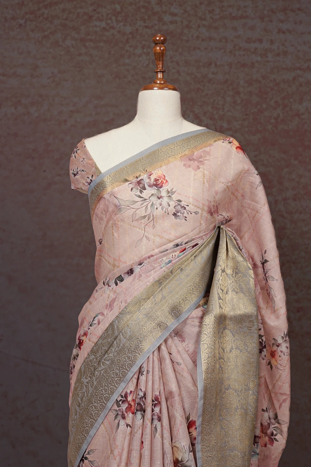 Peach Semi Linen Saree