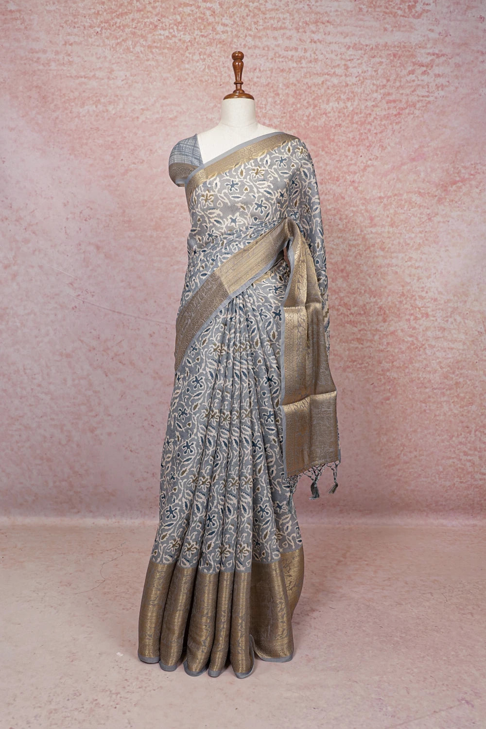 Ash Semi Linen Saree